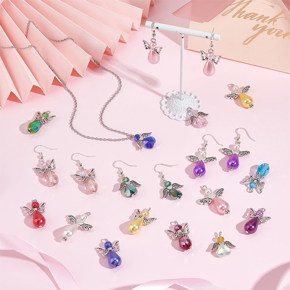 SUNNYCLUE 1 Box 60Pcs Angel Charms Bulk Angel Beads Guardian Wing Heart Faceted Glass Beads Love Beading Fairy Pendants for Jewelry Making Party Favor Gift Christmas Earrings Adult