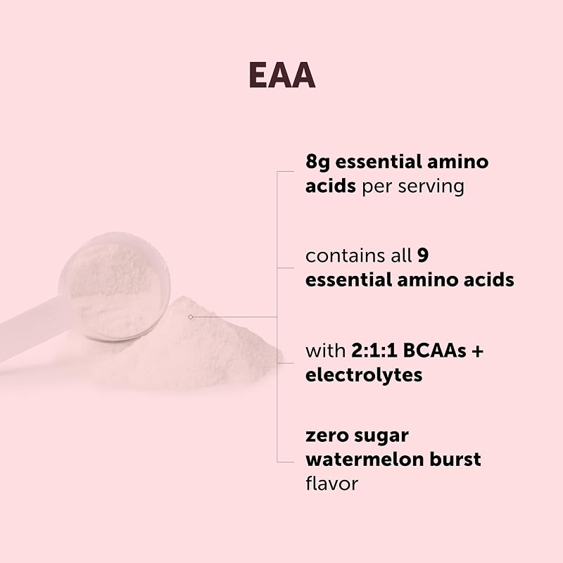 EAA+BCAA Powder, All 9 Essential Amino Acids+Electrolytes, Watermelon, 1lb | Intra & Post Workout, Muscle Recovery Support* | 8g Per Serving, Sugar Free | 2:1:1 BCAA | 37 Servings | Non-GMO image 2