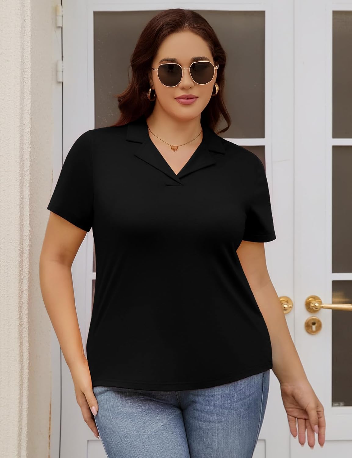 Plus Size Polo Shirts Women Summer Short Sleeve Collared V Neck Business Tops Casual Soft Shirts XL-4XL - Image 3