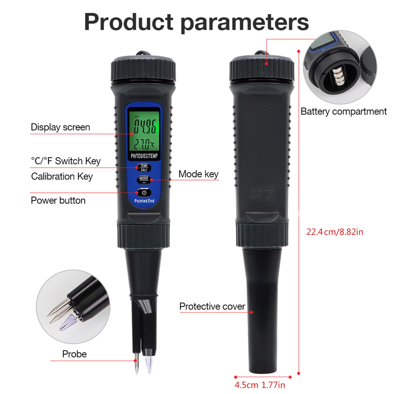 Instrumento de análisis de agua ABS fuerte Medición de temperatura Pantalla LCD Probador de seguridad alimentaria para hogar Instrumento de análisis de agua ABS fuerte