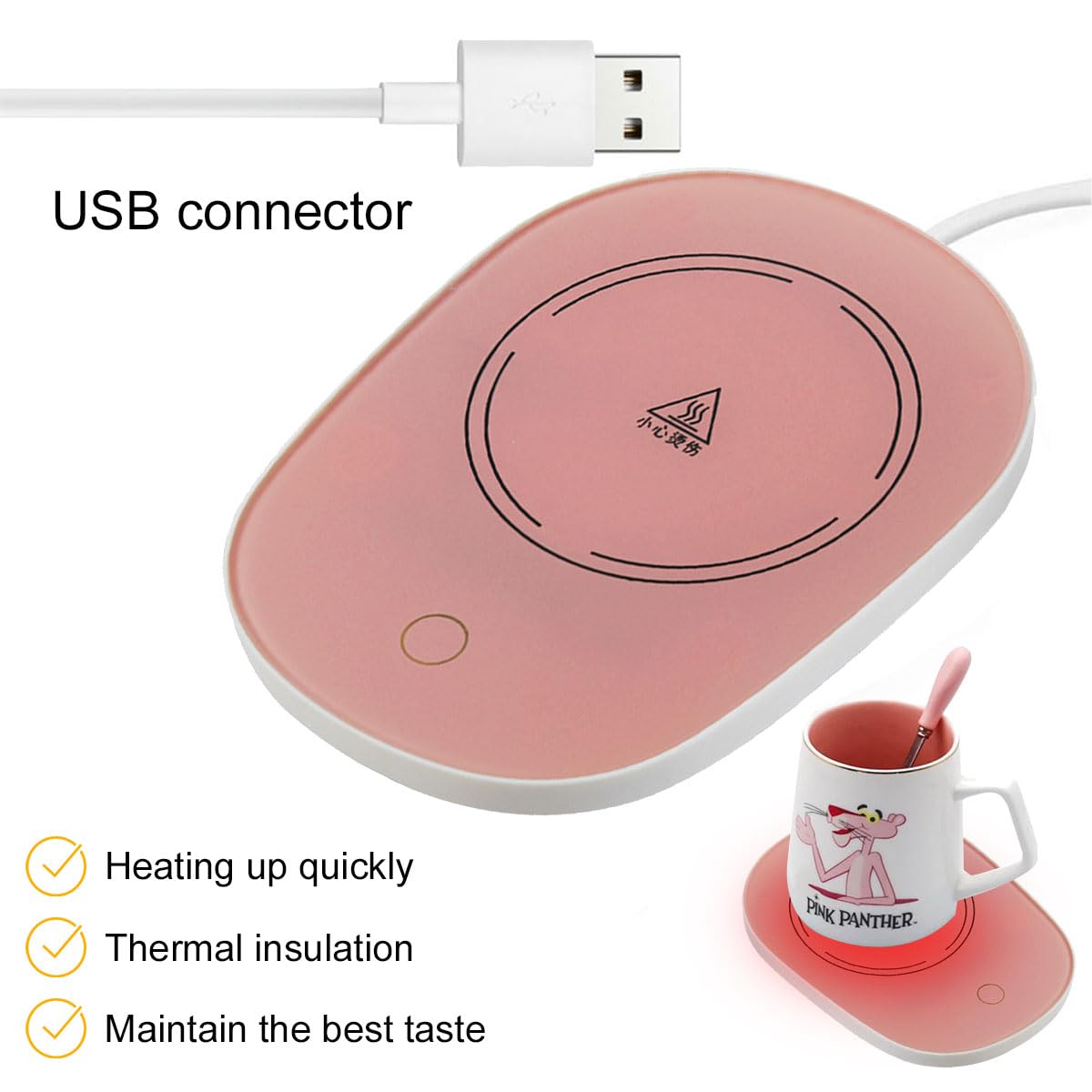 Scalda Tazza Usb,Scaldatazze Da Caffè,Usb Digitale 55 ℃ Scalda Bevande,Scalda Tazza Portatile,Scalda Tazze, Scalda Tazza Elettrico Intelligente Per Scrivania Da Ufficio,Tè caldo,succo,latte,Rosa