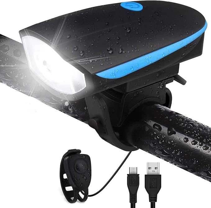 Techista 2-in-1 Rechargeable and Waterproof LED Cycle Front Lights (3 Modes) with Horn (140 dB), Cycle Bell