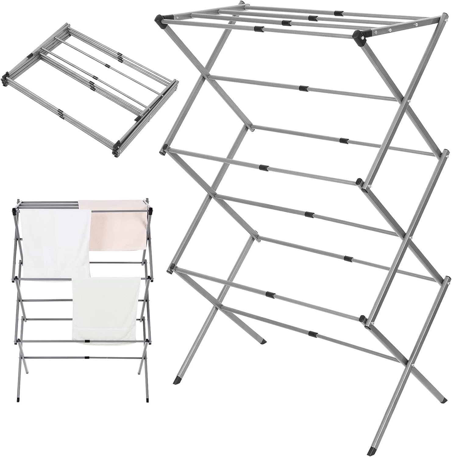 Wäscheständer, ausziehbarer Wäscheständer, 3-stufig, erweiterbarer Wäscheständer, Wäscheständer zum Trocknen, 7,5 cm Wäscheleinen-Trockenfläche, tragbar und skalierbar für Familien