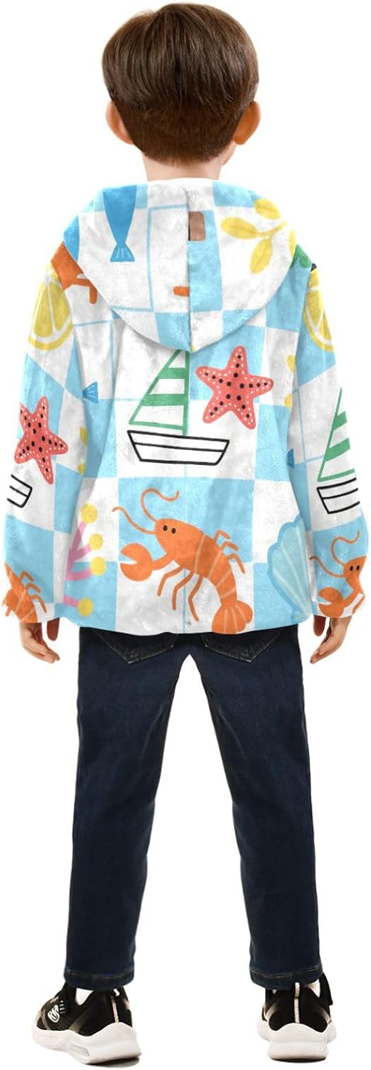 Orange Crab and Lobster Beach Toddler Fleece Zip Up Outerwear Jackets & Coats Navy Blue Baby Hoodie for Boys 3T