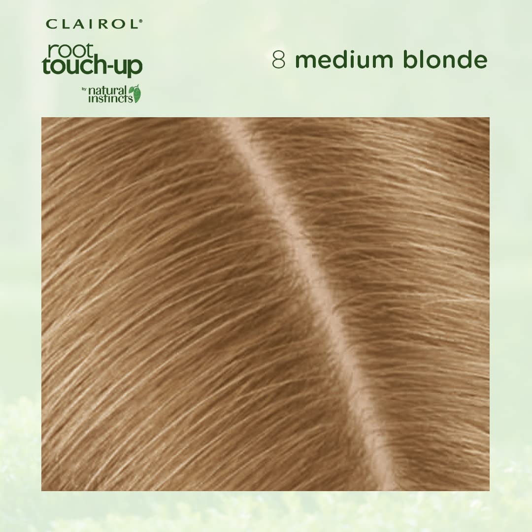 Clairol Root Touch-Up by Natural Instincts Permanent Hair Dye, 8 Medium Blonde Hair Color | Naturally Blended Roots with 100% Gray Coverage | Vegan & Ammonia Free Formula | Pack of 1