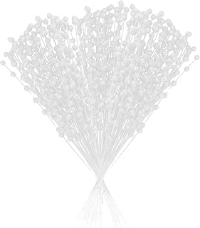 Wnvivi 100 Pcs Artificial Glitter Berry Stems,15.7 Inch White Ting Ting Branches,Christmas Tree Stems,Christmas Floral Picks,Fake Glitter Sticks DIY Crafts