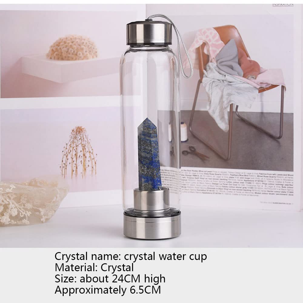 SAHKGYE Botella De Agua De Cristal Obelisco Curativo De Punto De Cristal Natural Botella De Agua Wand Elixir Energy Botella De Agua con Infusión De Piedras Preciosas De Cuarzo (Color : Red and Green)