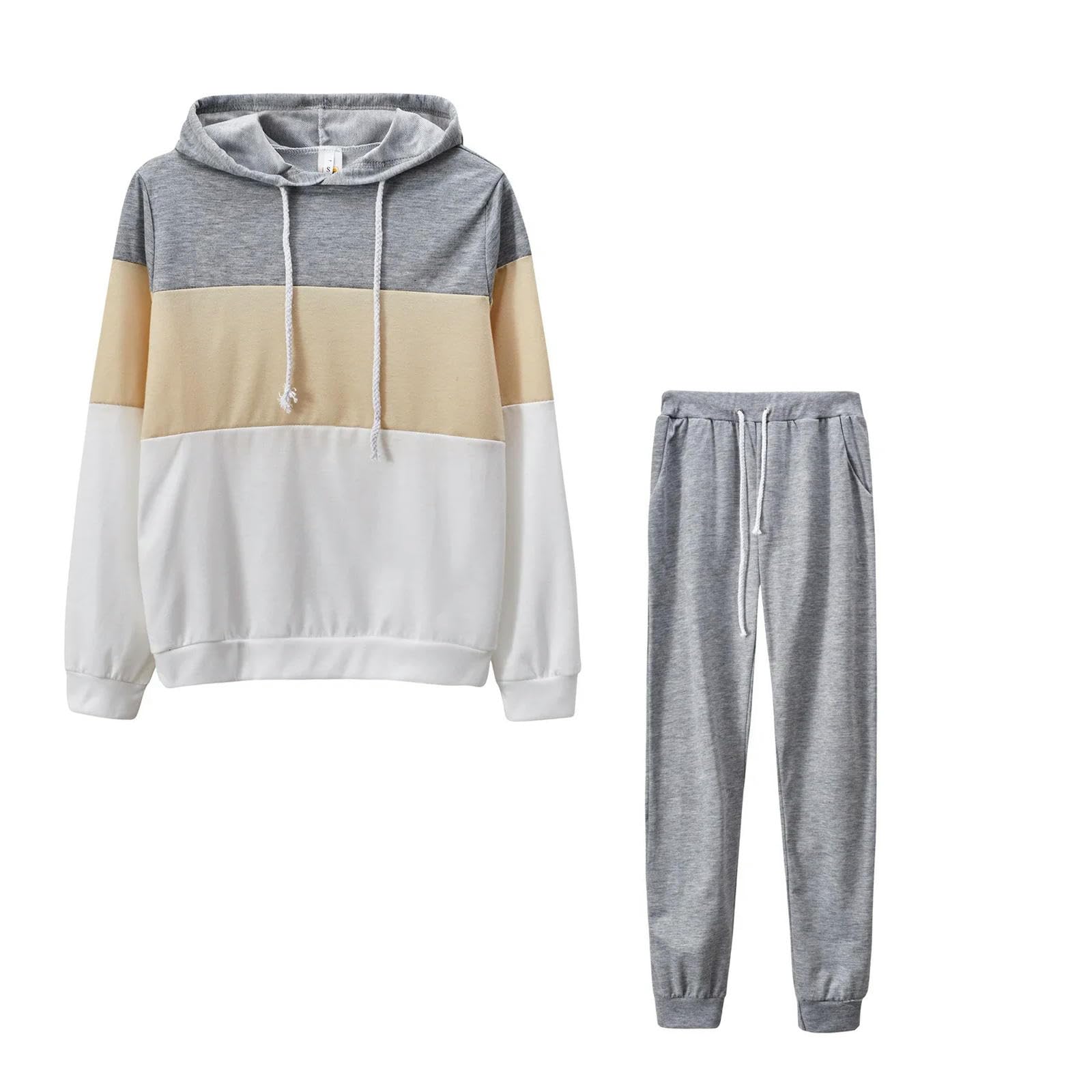 Ensemble pull manches longues color block beige XL aux finitions luxe