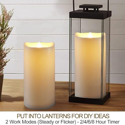 Miniatura 5 de Paquete de 2 velas LED grandes para exteriores de 4 x 8 pulgadas con temporizador y control remoto, velas LED impermeables IP65, funciona con pilas,