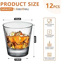 Vista 2 de OBTANIM Paquete de 12 vasos de chupito, 1.5 onzas, juego de vasos de chupito transparente con base pesada para bares, restaurantes, hogar