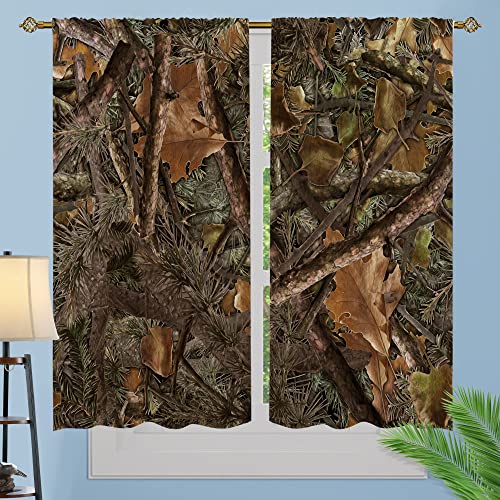 Eiichuang Camouflage Curtains, Forest Camo Branches Leaves Hunting Cabin Theme Mossy Oak Curtains, Hunting Lodge Camp Window Drapes For Bedroom Decor, With Rod Pocket, 2 Panels Set 42 X 63 Inch #TOP2