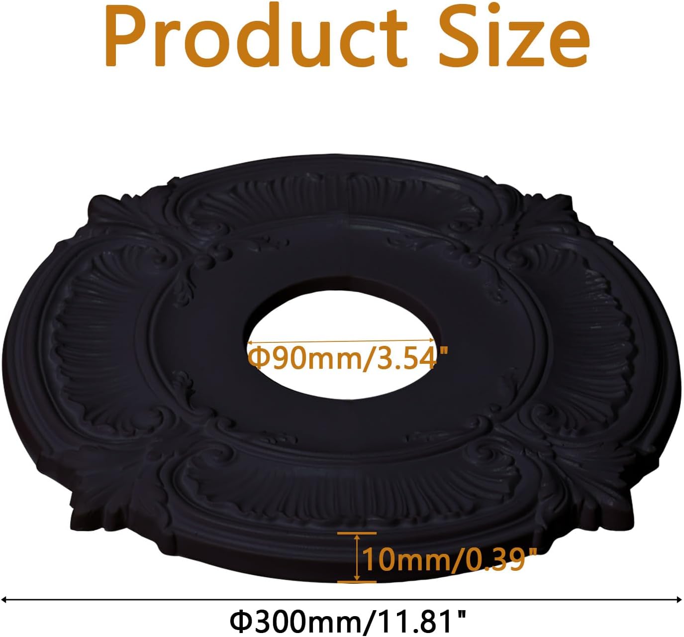 Ceiling Medallion, PU Ceiling Fan Light Covers for Light Fixtures and Ceiling Fans Chandeliers 11.8" OD x 3.42" ID, Vintage Minimalist Design Easy Install (Black-Complete Circular)