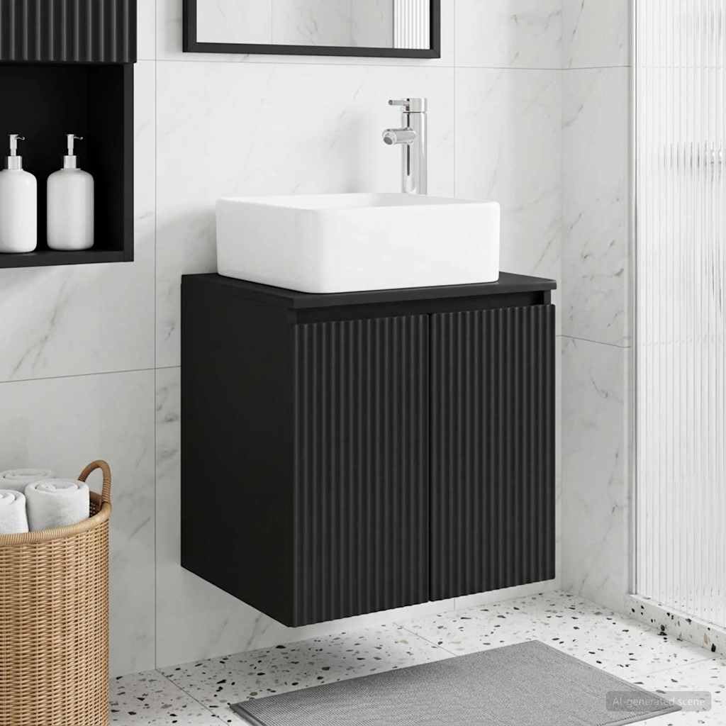 Lavabo montado en la pared negro de madera con armario de 49,5 cm para aseo de invitados