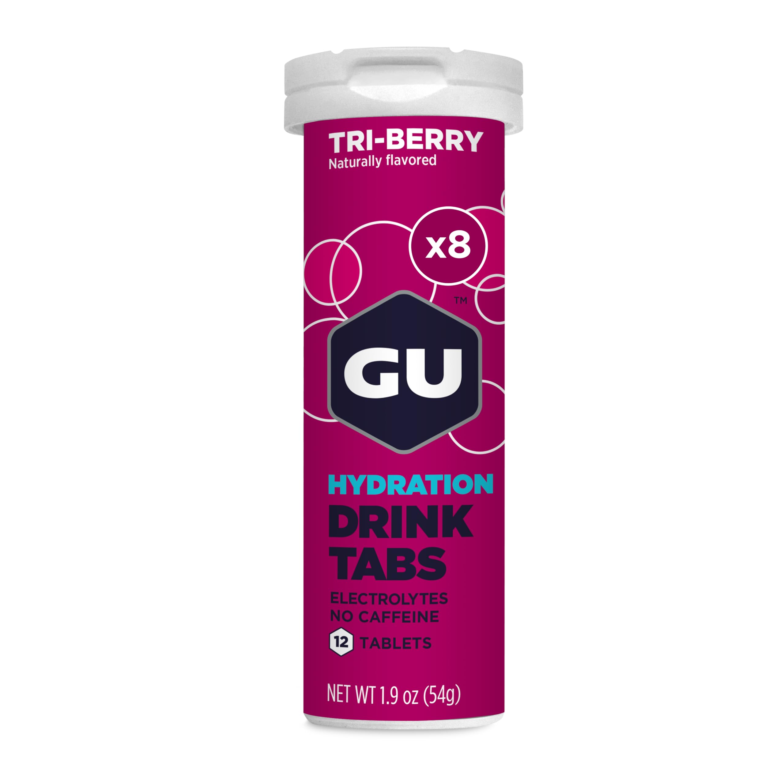 GU Energy Hydration Electrolyte Drink Tablets, Vegan, Gluten Free & Caffeine Free, Enhanced Endurance Sports Drink for Running, Cycling, Triathlon, 8-Count (96 Servings), Tri-Berry
