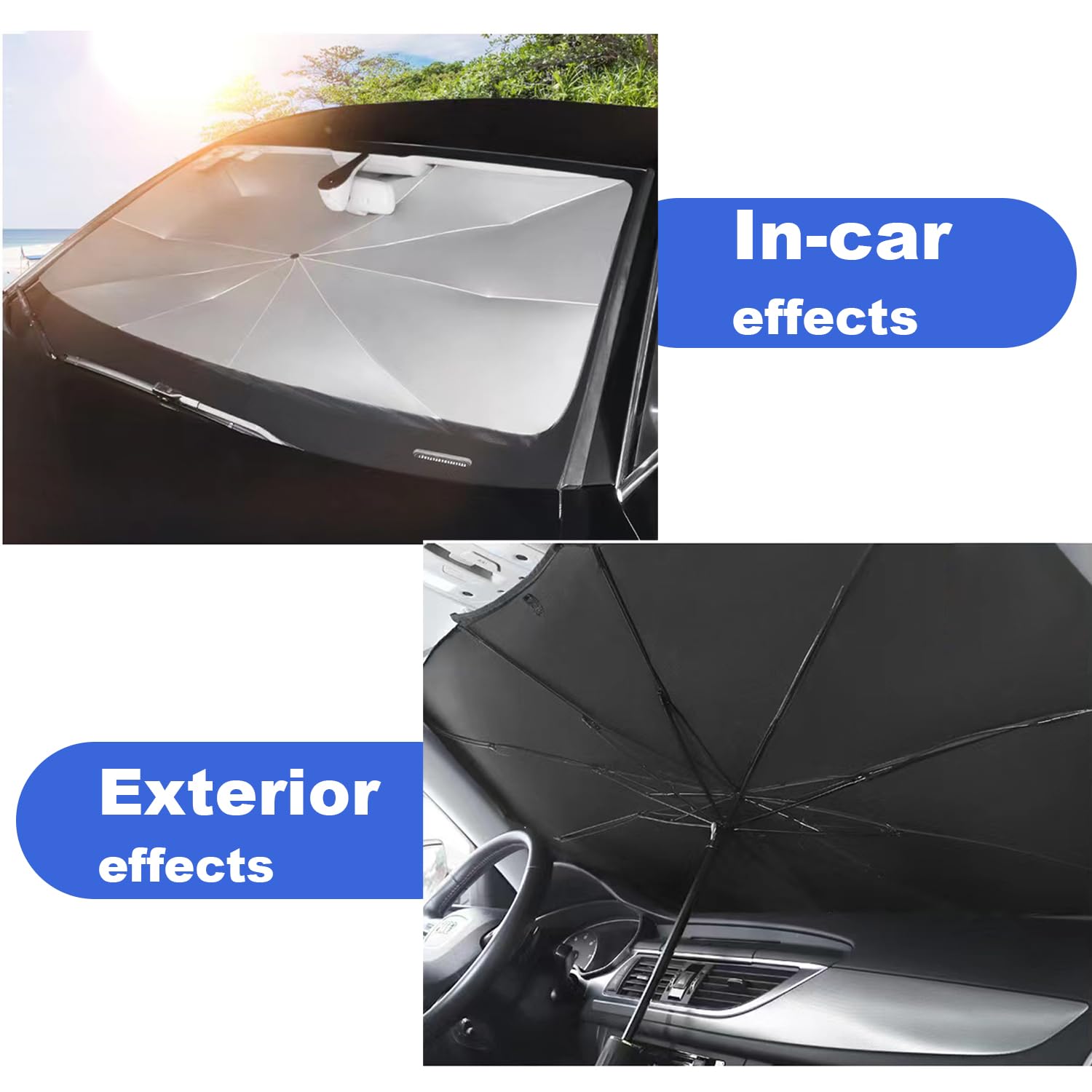 LELYFIT Parasol de Coche para el Parabrisas, Material de Protección Solar de 5 Capas, Plegable y Retráctil, Protección Ultravioleta, Adecuado para la Mayoría de Los Modelos (Grande) — view 4