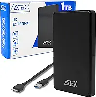 HD Externo Portátil com USB 3.0 3.1 Compacto e Leve para Backup de Dados Compatível com PC Computador Desktop Notebook (1TB)