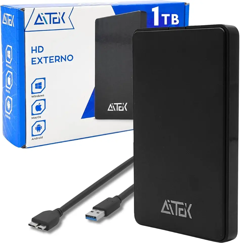 HD Externo Portátil com USB 3.0 3.1 Compacto e Leve para Backup de Dados Compatível com PC Computador Desktop Notebook (1TB)