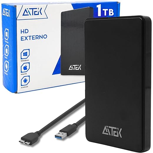 HD Externo Portátil com USB 3.0 3.1 Compacto e Leve para Backup de Dados Compatível com PC Computador Desktop Notebook (1TB)
