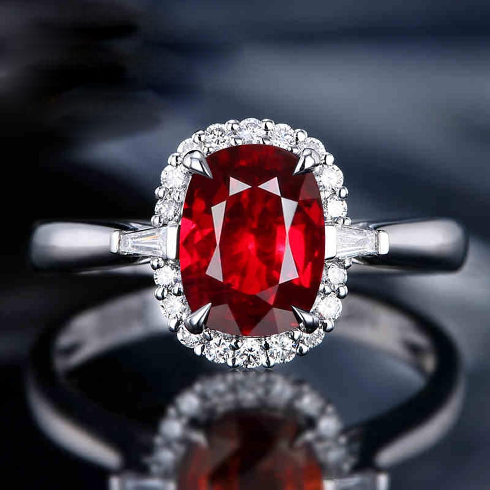 Obrączki ślubne damskie 9K / 14K / 18K / 18K, 4 owalne szczęki z 1,01 ct rubinem i diamentem, czerwony srebrny pierścionek z Fediną dla kobiet