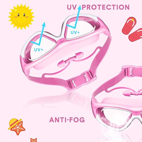 Miniatura 3 de Kathfly 3 gafas de natación con tapones para los oídos y clip para la nariz gafas para niños de 3 a 12 años antiniebla sin fugas impermeables gafas