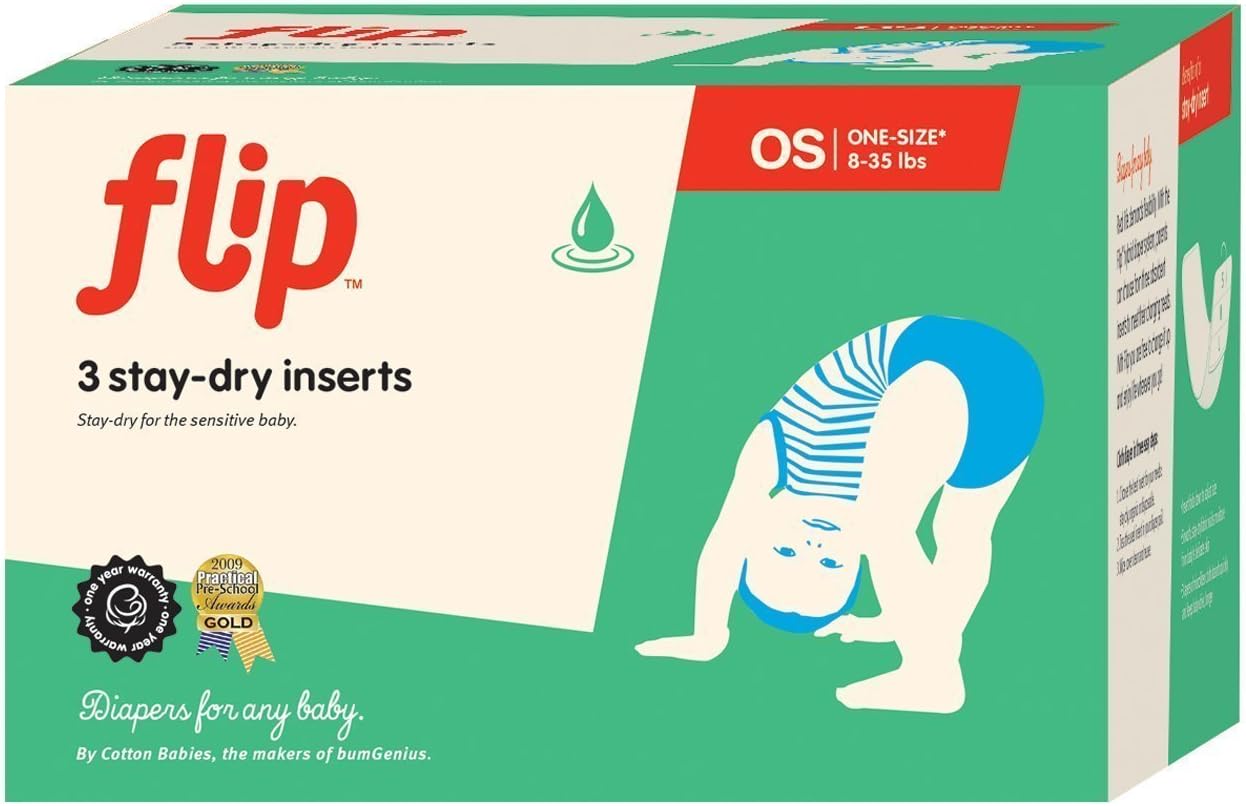 Flip Reusable Stay-Dry One-Size Inserts - Fits Babies from 8 to 35+ Pounds - Pack of 3