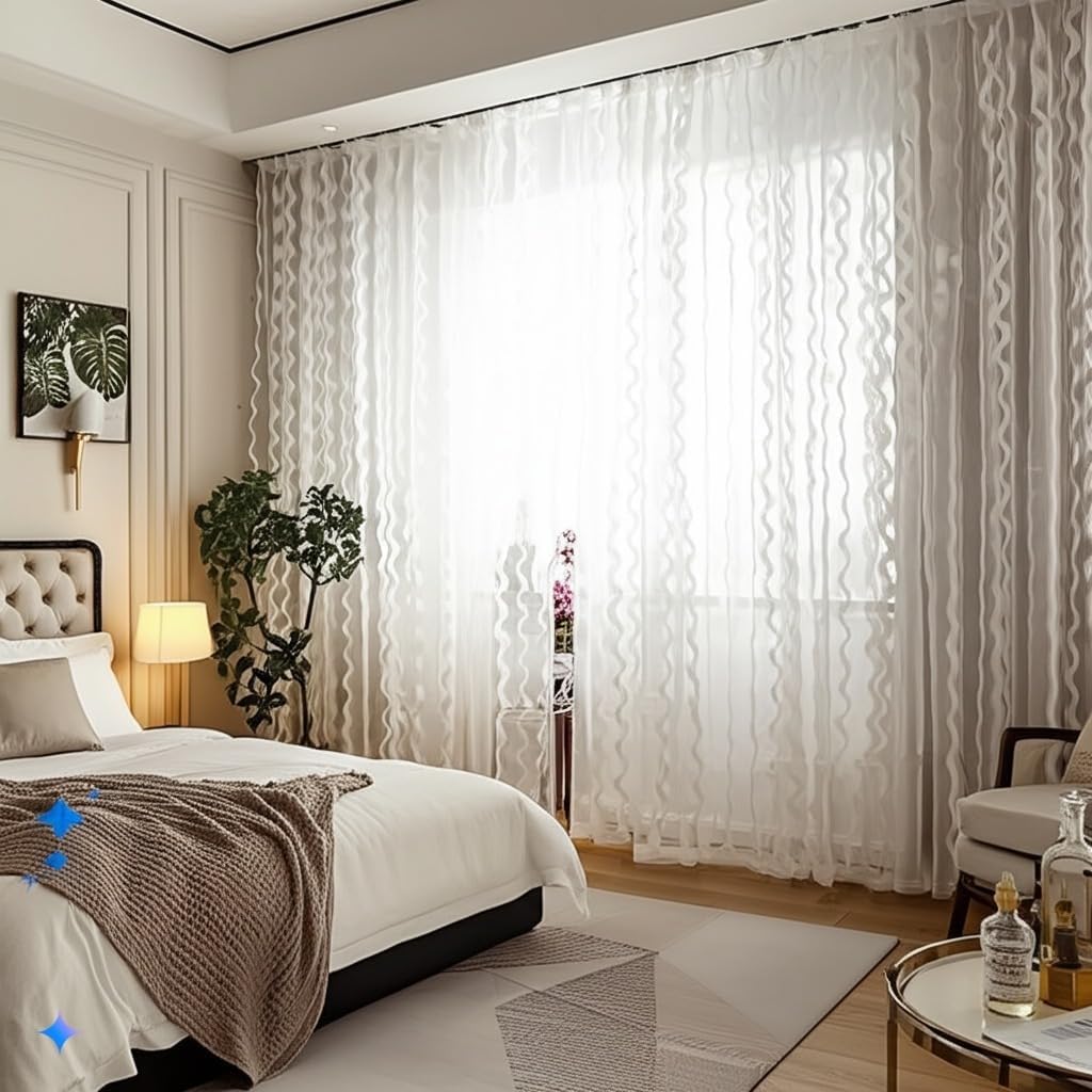 White Voile Sheer Curtains 95 inch Length Rod Pocket Window sheers Drapes Transparent Light Filtering Privacy Home Office Living Room Kitchen Bedroom Curtains 2 Panels Set 47" W x 95" L