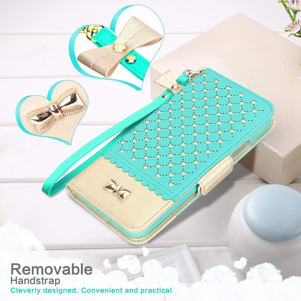 Jasilon iPhone 11 Pro Max Case Cover 6.5’’ 2019, [Deluxe Love] Premium Leather Wallet case with [Card Holder, Strap, Kickstand, Mirror], Flip Folio iPhone 11 Pro Max Phone Case for Women-MintGreen