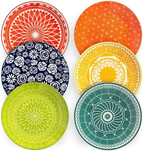 Annovero Dinner Plate Set - Set of 6 Dinnerware for Salad, Dessert, Pasta, Entrées, Colorful Stoneware Dishes for Kitchen, Microwave and Oven Safe, 10.5 Inch Diameter