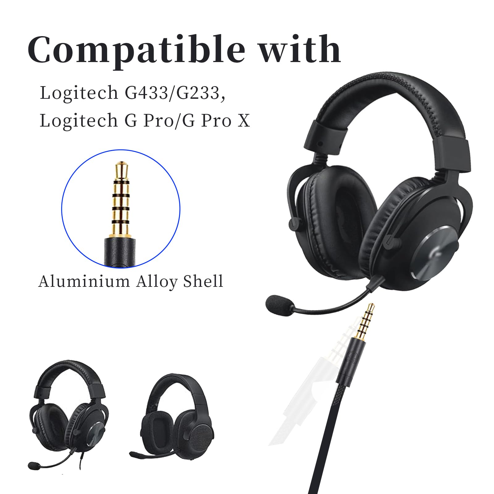 Knomix G Pro X Cord Gaming Headset Cable Replacement for Logitech G Pro / G433 / G233, 3.5mm(1/8