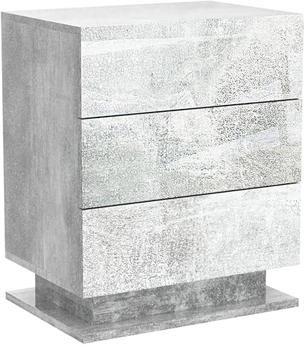 Miniatura 5 de Mesita de noche LED moderna gris de alto brillo con 3 cajones de almacenamiento para dormitorio, mesa auxiliar inteligente de madera con luces LED