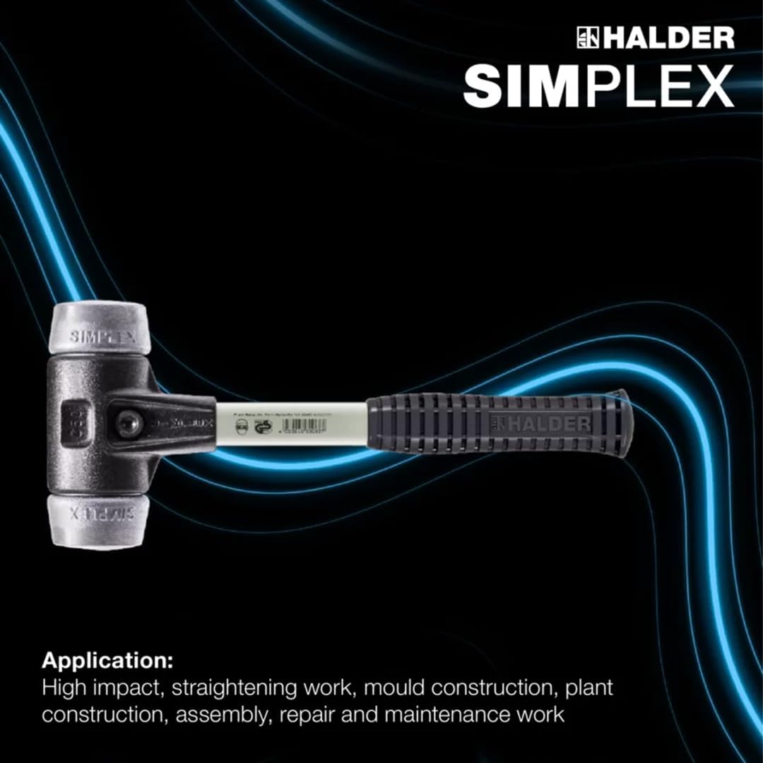 Halder Simplex Soft-Faced Mallet 3709.080 – Soft Metal Inserts, Reinforced Cast Iron Housing, Fiber Glass Handle, Non-Slip Rubber Grip, 80mm, 9.5 lbs.