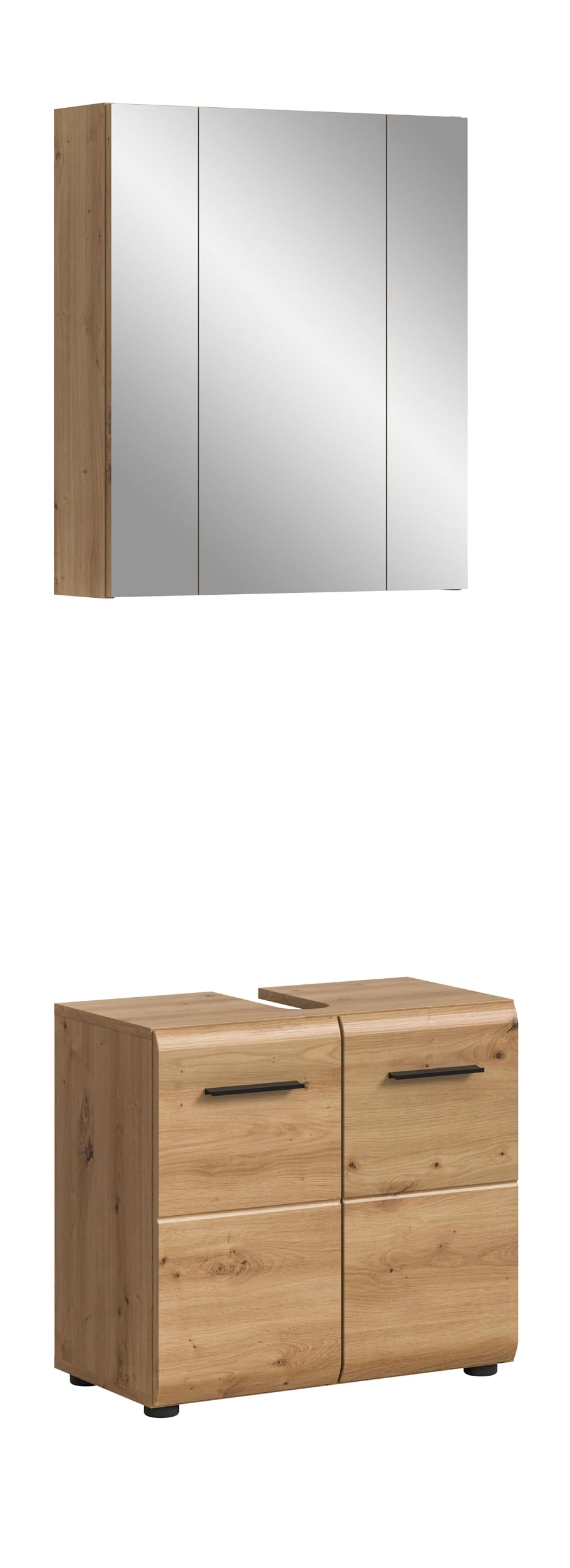 xonox.home – 2 TLG. Badmöbel Kombination Ice 60x185x30 cm in Korpus und Front Artisan Oak Nachbildung – Platzsparendes Badezimmermöbel-Set in Hochglanz-Look