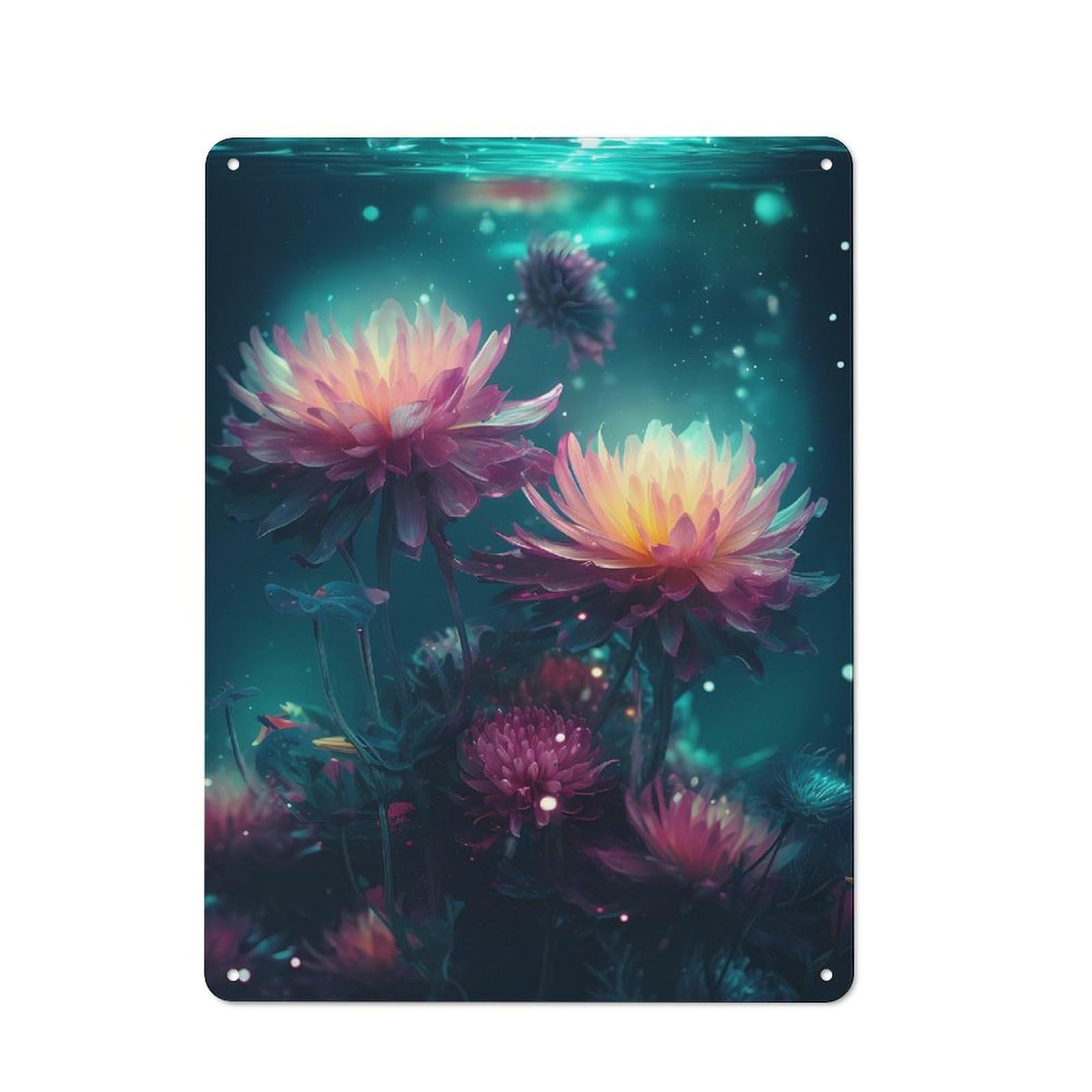 Water Flower Neon Artwork Metal Wall Plaque 40x30cm, Understated Creative Space Decor for Home Office, Reading Corner Or Bedroom