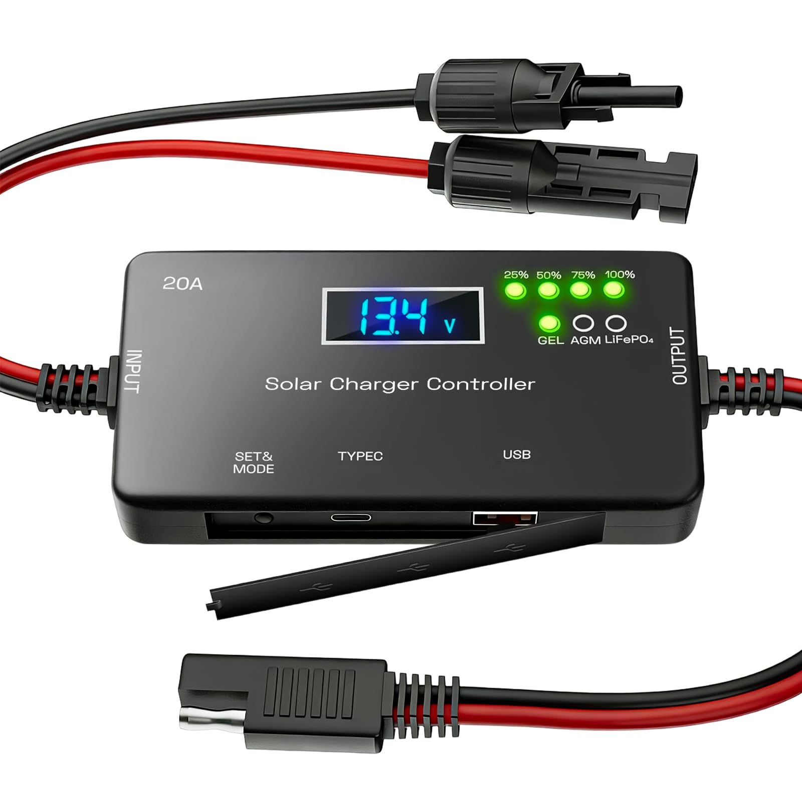 ​​12V 20A PWM Solar Charge Controller with Type-C/USB Output, Compatible with LiFePO4/AGM/Gel Batteries, Zero Drain Tech, Overload & Overheating Protection for Solar Power System​​-image-13