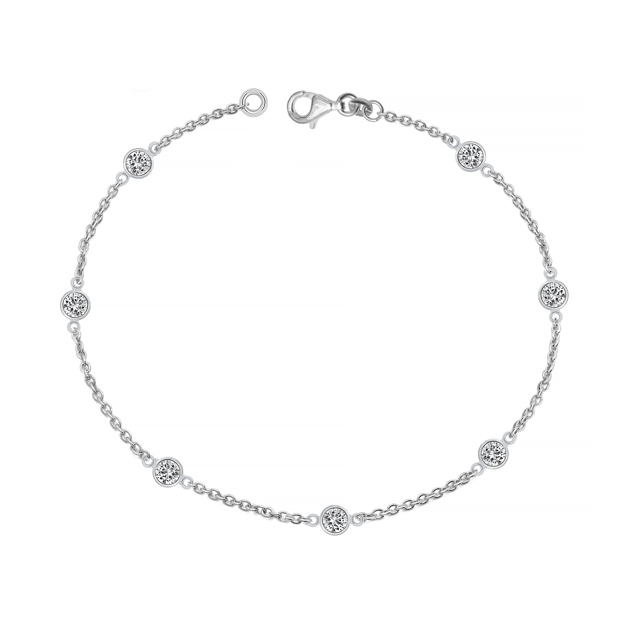 LeCalla 925 Sterling Silver BIS Hallmarked Cubic Zirconia Station Cable Chain Bracelet for Women and Girls (B0CKBMJPZV) Amazon Price History, Amazon Price Tracker