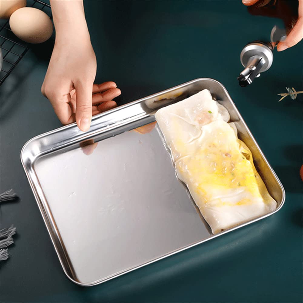 ACiyD Bandeja para Hornear Platos de Salchicha al Vapor Sartén Antiadherente Rectangular Utensilios para Hornear Galletas de Acero Inoxidable (22.7x14.7x1.2cm)