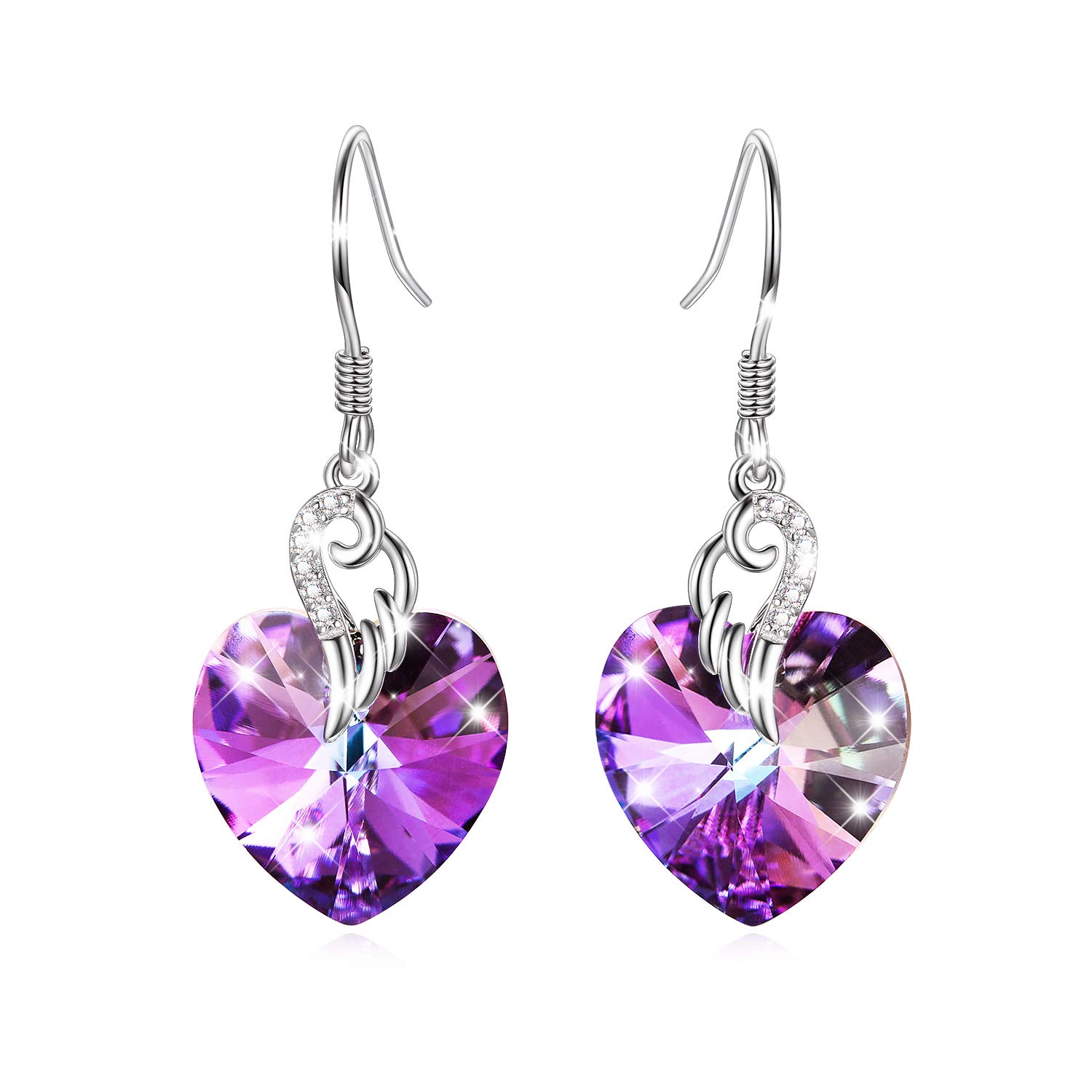 Engelsflügel Ohrringe Damen Sterling Silber Liebes Herz Hängend Ohrringe, Valentinstag Geburtstagsgeschenk für Frauen Sie