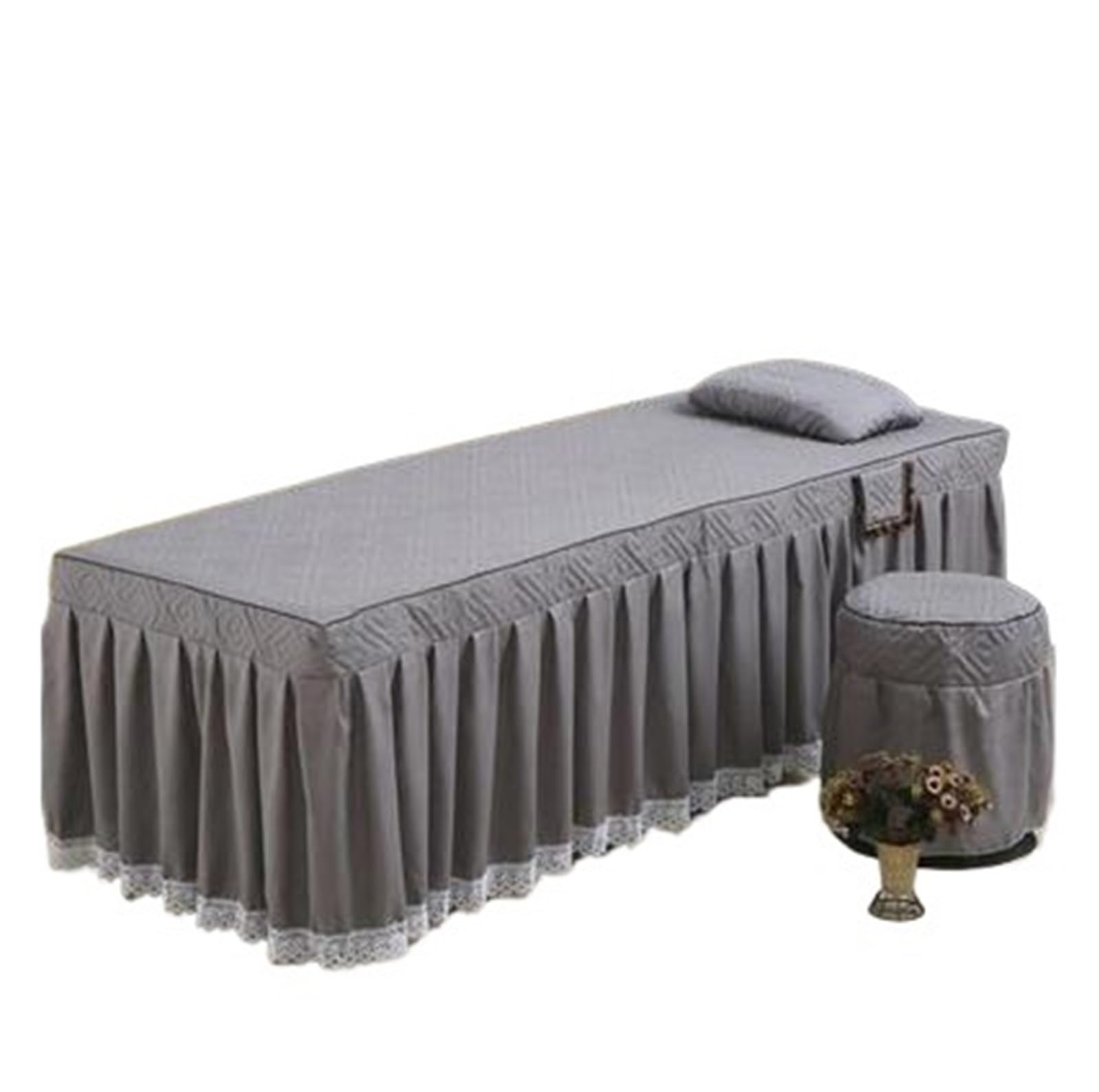 Massage Table Skirt Beauty Salon Bed Cover+Pillowcase 2pcs Set SPA Massage Table Sheet Bedskirt with Hole(Color 6,70x185)