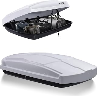 Car Rooftop Cargo Box 16 Cubic Feet Hard Shell Roof Cargo Carrier with Security Keys, Dual-Side Opening Roof Box, ABS, Tool-Free Install, Fits Most Bars, White