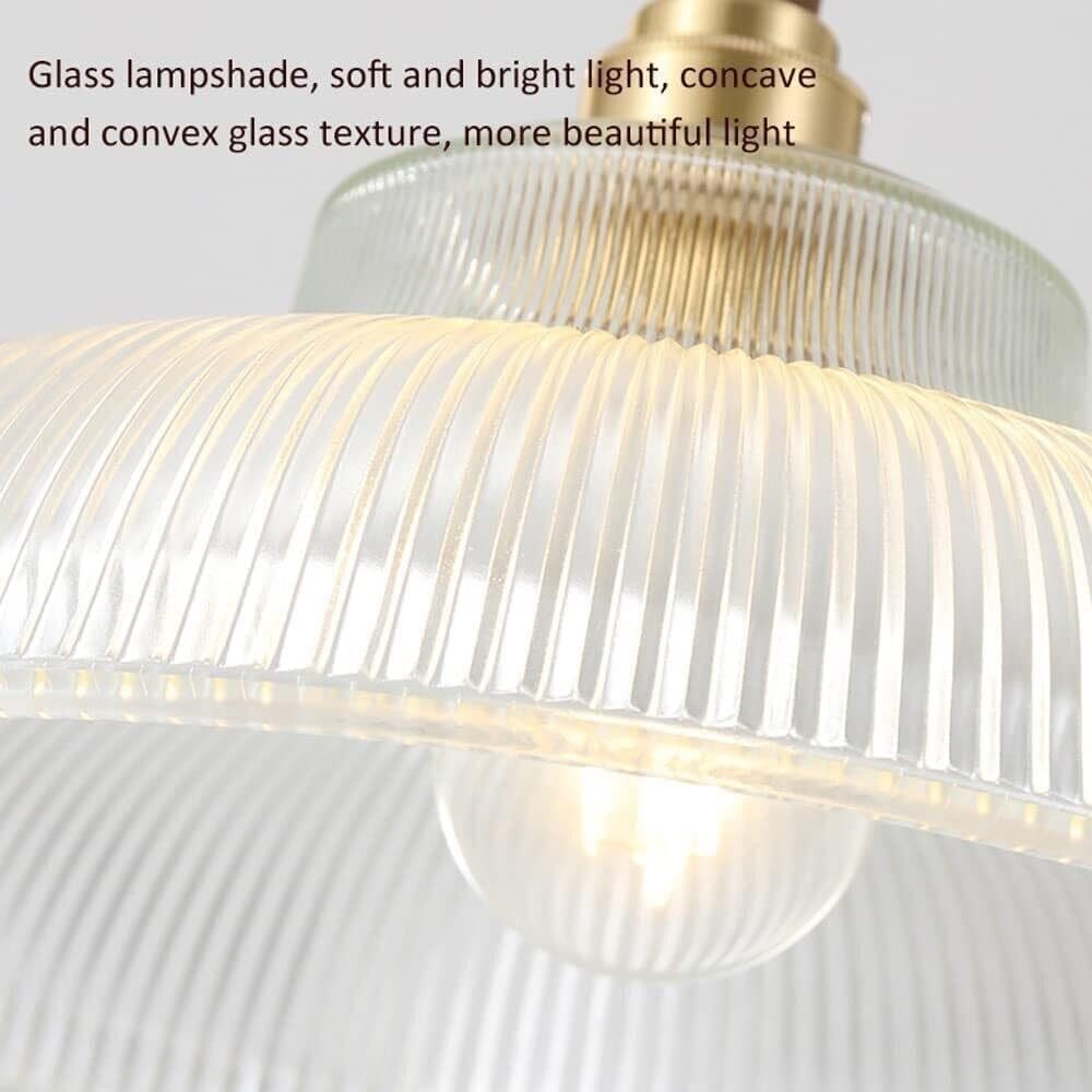 Generico LAUMZX Lampada a sospensione vintage in vetro scanalato, lampada a in ottone e legno di noce da 12,2" Lampadario E26 con cavo regolabile 59" for isola cucina, sala pranzo
