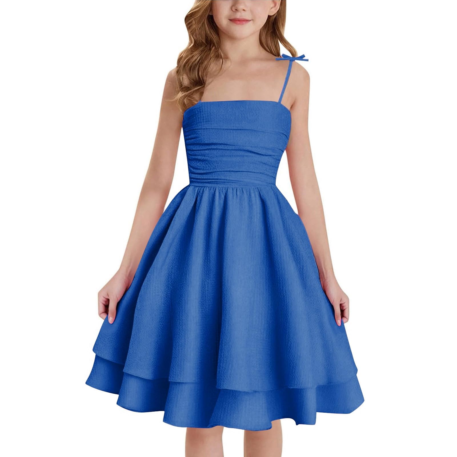 Générique Robes de Soirée Élégante pour Filles, Robe Bustier Fille Été Épaules Denudee sans Manches Enfant Fille Robe Princesse épaules Dénudées Midi fête Baptême Demoiselle d'honneur