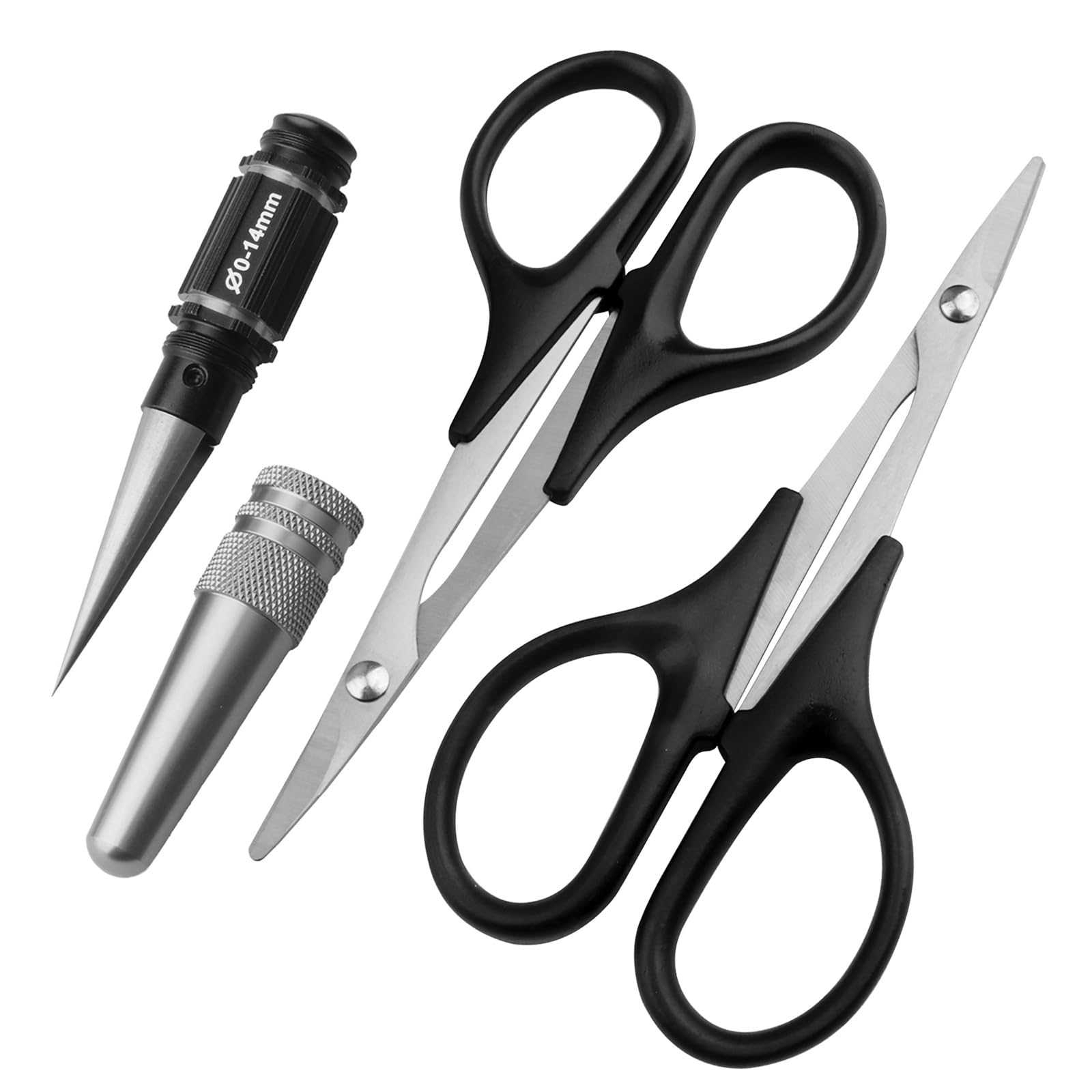 RC Body Reamer, RC Body Scissors Curved &amp; Straight for Lexan RC Car Body Shells Mounting Tools Combo Set, 0-14mm Hole