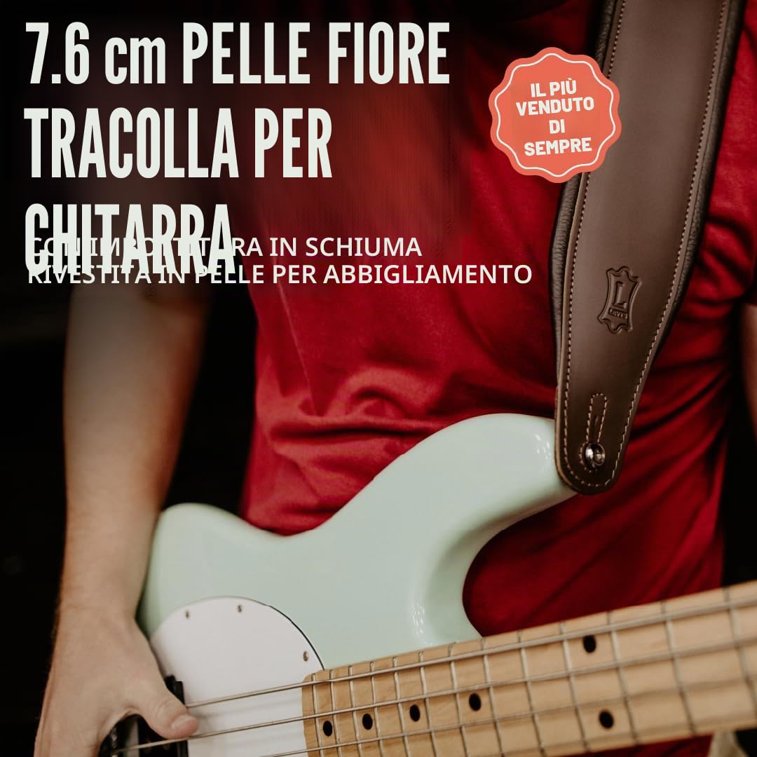 Levy's, M26PD-BLK Tracolla in pelle pieno fiore imbottita Black 3", Larghezza 3" (7.62 cm,) Lunghezza Regolabile da 37" (94 cm) a 51" (129.5 cm), Colore Black