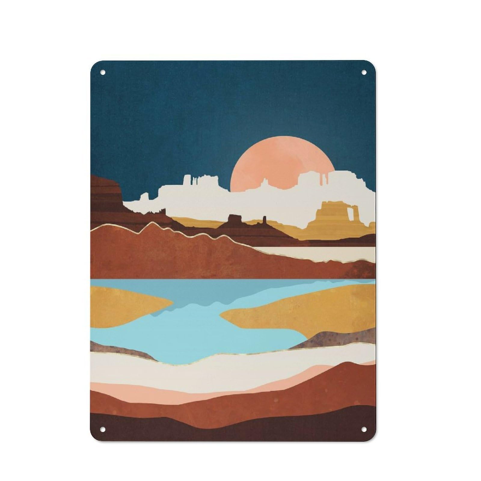 Junmoney Style-16 Metal Wall Sign 40X30cm Featuring Desert Moon Lake For Café Or Restaurant, A New Home Present For Hospitality Interior Collectors