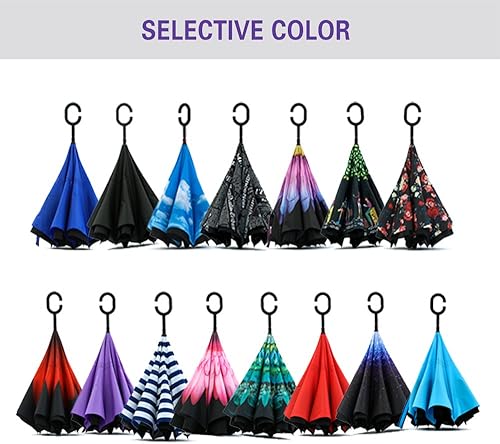 Vista 166 de SIEPASA Paraguas invertido invertido de 49/56 pulgadas, doble toldo extra grande, ventilado, resistente al viento, impermeable, paraguas de golf