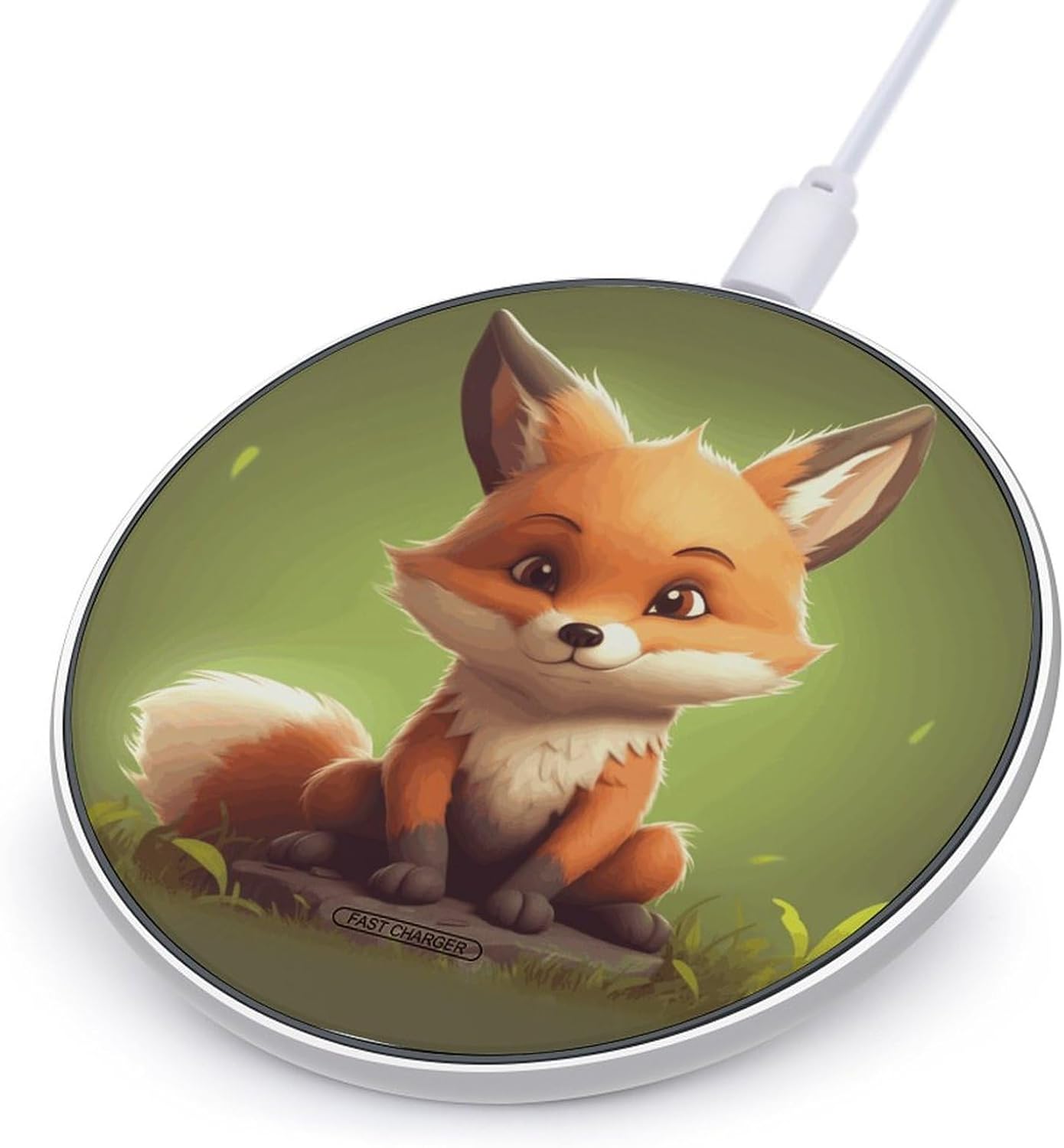 Cute Little Fox Wireless Charger, 10W Qi-Certified Fast Wireless Charging Pad with USB Cable & LED Indicator Fashion Charger Mat Portable Charging Station for All Qi-Enabled Phones