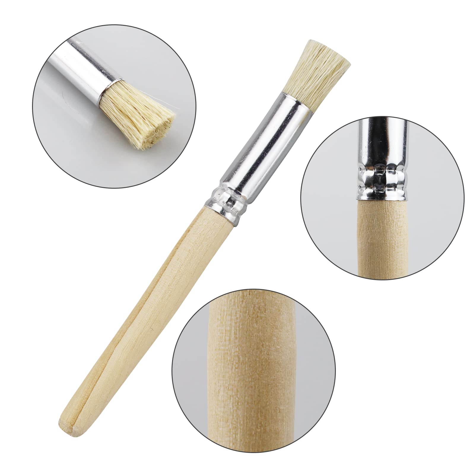 GSHLLO Set 6 Pennelli In Legno Per Stencil E Pittura - Setole Naturali Per Acrilico, Olio E Acquerello - Dimensioni Multiple (10,2 Cm, 10,3 Cm, 11,2 Cm) - 2