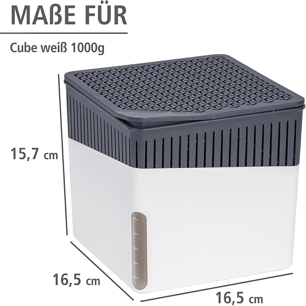 WENKO Deshumidificador Mod Cube, 1000 g, para habitaciones de hasta 80 m³, previene moho y malos olores, sin electricidad, silencioso, recargable, blanco - 5