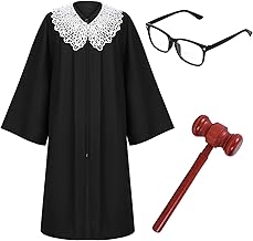 4 Pcs Judge Laywer Costume Accessories with Judge Robe False Collar Gavel and Glasses for Halloween Career Day Dress Up