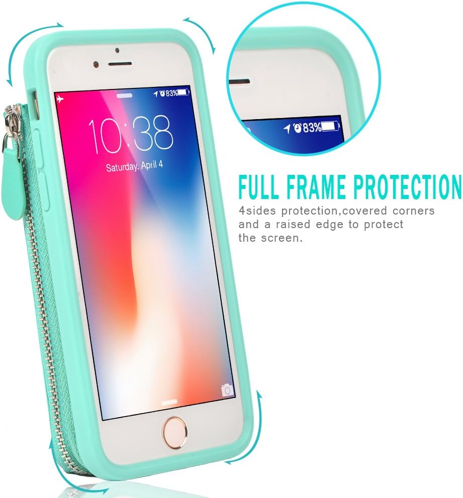 LAMEEKU iPhone 6 Plus Wallet Case, iPhone 6S Plus Card Holder Case, Leather Cases with Protective Credit Card Slot Zipper Pocket Wallet Back flip for Apple iPhone 6S Plus / 6 Plus 5.5" - Mint Green